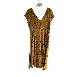 Blues & Greys Mustard Yellow Floral Print V-Neck Midi Dress L